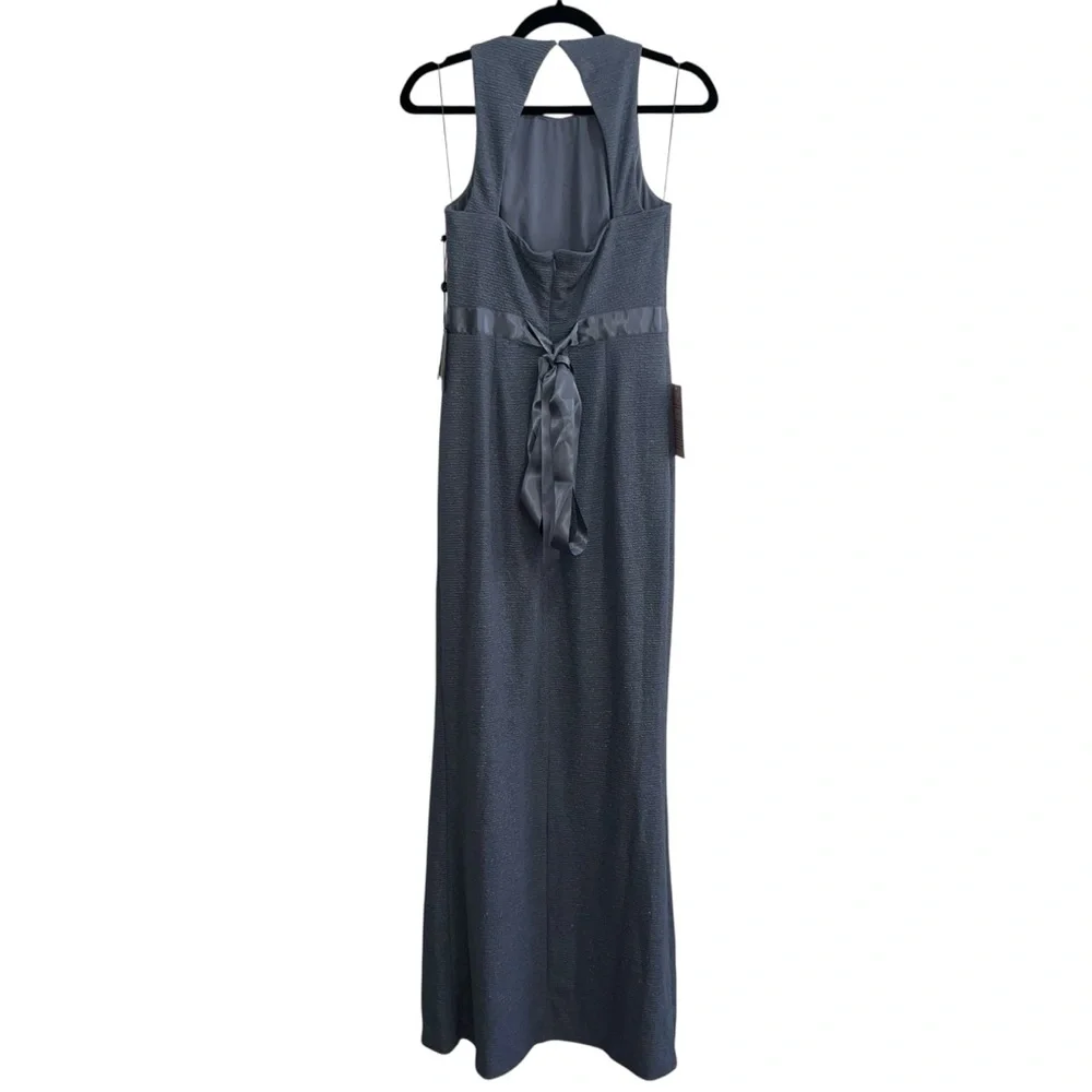 NEW NWT Adrianna Papell BHLDN Idris Open Back Maxi Gown Hydrangea Gray Blue